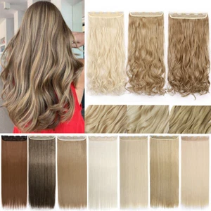 Thick Clip In Hair Extensions One Piece Straight Curly Wavy Hair As Human Silky - Picture 1 of 76