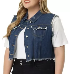 Agnes Orinda Wms Distressed Cropped Stretch Denim Vest Size 1X - NWT Western - Picture 1 of 18