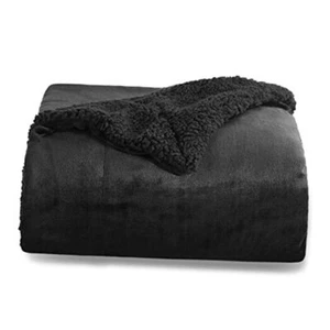Sherpa Fleece Throw Blanket for Couch - Thick and Throw (50" x 60") 02 - Black - Picture 1 of 7
