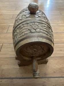 Vintage hand made carved wood wine~brandy keg Barrel with stand - Picture 1 of 10