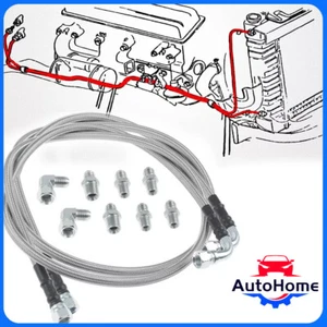 SS Braided Transmission Cooler Hose lines Fittings TH350 700R4 TH400 52" Length - Picture 1 of 15