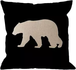Throw Pillow Case Black Background Bear Cotton Linen Square Cushion Cover Standa - Picture 1 of 7