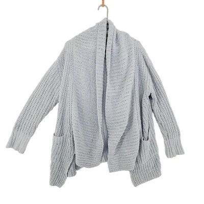 Pol's Women's Chunky Knit Cardigan Sweater Blue - Gray Open Front Relaxed Size S — 第 1/4 张图片