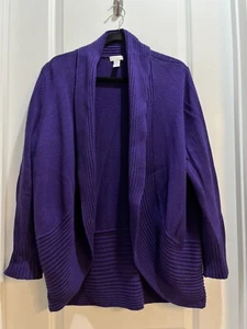 Chico’s Purple Knit Cocoon Cardigan Open Front Sweater Sz 3 Armpit To Armpit 24” - Picture 1 of 6