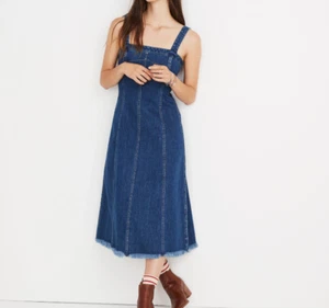 Madewell Denim Dress Womens 00 Blue Jean Raw Hem Seamed Tank Summer Sun Hipster - Picture 1 of 14
