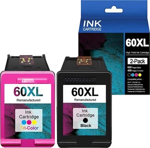 2PK Compatible With HP 60XL Black Ink Cartridges HP 60 XL Color for F2423 HP 60 - Picture 1 of 4