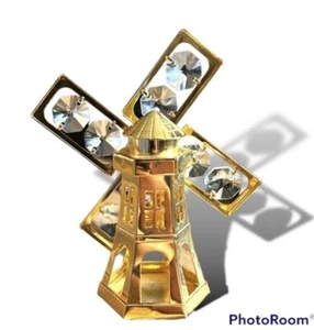Crystal Windmill Lighthouse Vintage 24K GP Christmas Ornament - Picture 1 of 3