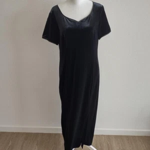 Goth Black Faux Velvet Maxi Dress By Coldwater Creek 10 - Picture 1 of 5