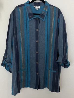 Camisa Erin London Catherines Talla Grande 32 Vacaciones Crucero Viaje Playa Lino Foto 1 de 4