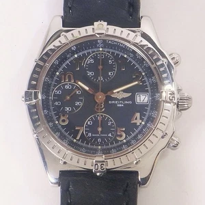 Breitling Chronomat Men’s Auto Watch Navy Dial Leather Band Used From Japan - Picture 1 of 10
