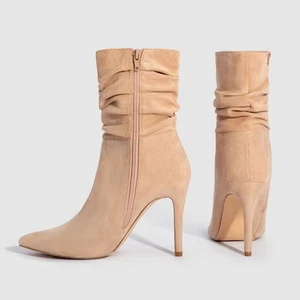 Elegant Womens Ankle Boots High Heels Side Zipper Suede Leather Pointy Toe Shoes - Picture 1 of 26