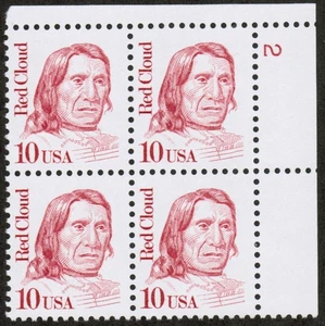 US USA Sc# 2175e MNH FVF PLATE # BLOCK Tag Shiny Gum Red Cloud Oglala Lakota - Picture 1 of 1