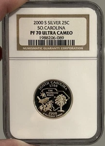 2000 S 25c Silver Proof South Carolina SC State Quarter NGC PF 70 Ultra Cameo - Picture 1 of 2