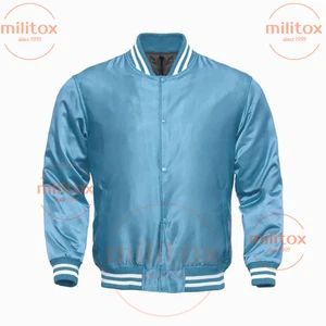 Varsity Satin Bomber  Light Blue– Premium Quality, Free Shipping, No VAT - Picture 1 of 3