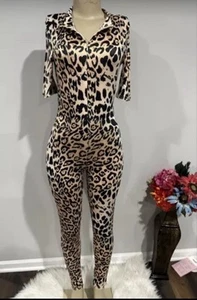 Jumpsuit Size large Women Leopard Print body con Sexy One Piece new - Picture 1 of 8
