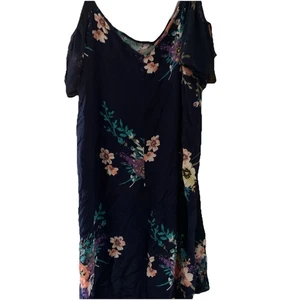 Excellent Condition Cold Shoulder Flower Print Summer Dress Navy Blue Size 20 - Picture 1 of 2