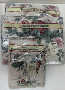 Vintage Twin Bettwäsche Set ohne Eisen Perkal Windsor Cottage Floral Made USA NOS NEU - Bild 1 von 11