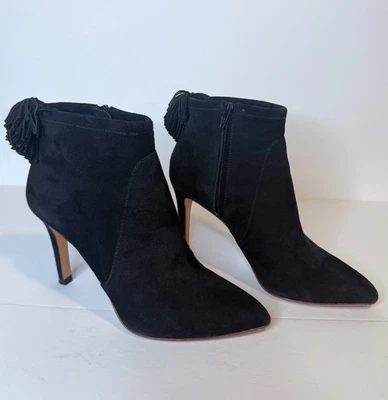 Loeffler Randall Womens Black Ankle Heels with Zipper and Tassel Ball Size 6B - Image 1 of 4