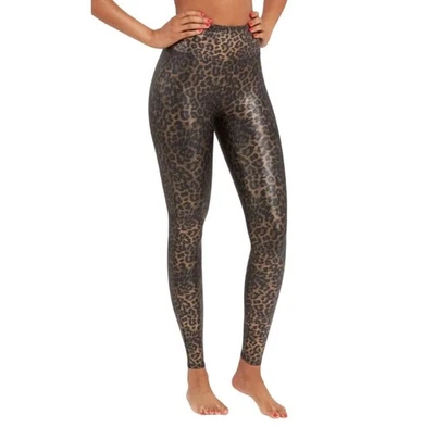 Spanx Pants Women's Sz M Faux Leather Look Leggings in Leopard Shine - Image 1 of 4