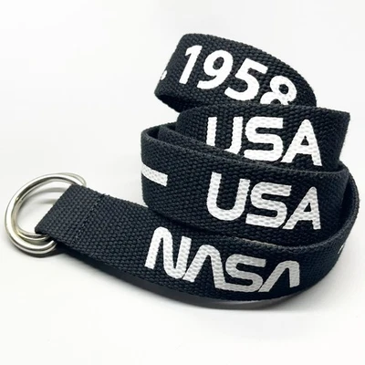 NASA USA EST. 1958 Space Logo Black Canvas Webbing Belt Adjustable D-Ring Buckle - Image 1 of 4