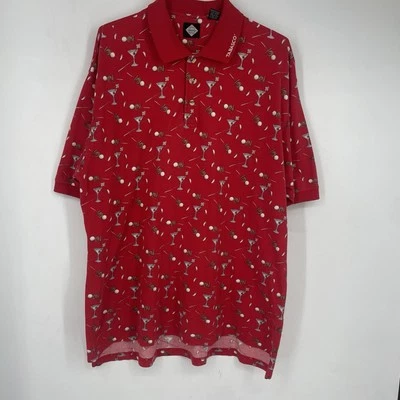 Винтажная мужская рубашка-поло 90-х Tabasco Martini Golf XXL красная с принтом AOP - Изображение 1 из 4