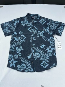 Billabong Men's Cordoba Short Sleeve Shirt Large Blue Floral Linen Lyocell - Picture 1 of 8