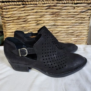 Geborene Nanna Damen-Stiefeletten 8 schwarz Veloursleder abgenutzt perforiert - Bild 1 von 9