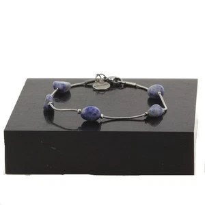 stones And Minerals. Stainless Steel Bracelet 5 Blue Jasper Beads From Africa - Picture 1 of 2