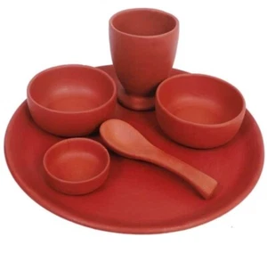 Organi Clay Terracotta Dinner Set Decorative Plate Dinner Thali Set of6 Handmade - Picture 1 of 5