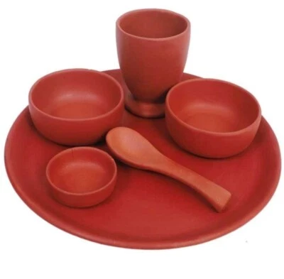Organi Clay Terracotta Dinner Set Decorative Plate Dinner Thali Set of6 Handmade - Image 1 of 4