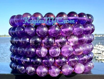 Wholesale Lot 6 Pcs Natural Amethyst 8mm 7.5” Crystal Stretch Bracelet - Image 1 of 4
