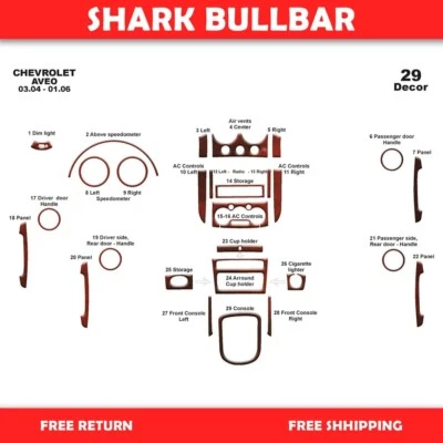 Kit de cubierta de tablero interior de madera para Chevrolet Aveo 2004-2006 29 piezas Foto 1 de 4