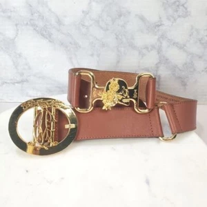 Christian Audigier Belt S/M Brown Leather Skulls Roses Gold 90s Rare Ed Hardy - Picture 1 of 12