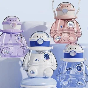 Water Bottle Portable Plastic 700 M Cartoon Medium with Straw Multicolor Modern - Picture 1 of 28
