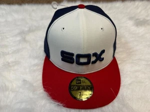 Chicago White Sox Alternate New Era 59Fifty White Blue Red Size 7 1/8 Fitted Hat - Picture 1 of 5