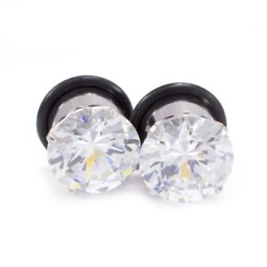 Ear Plugs Gauges With Clear CZ O Ring Surgical Steel High Polish Set Of 2