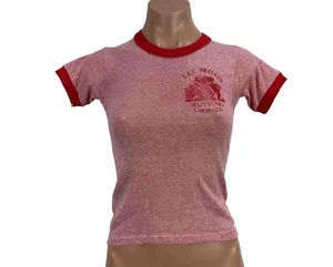 Vintage T Shirt Lee Britain Mustang Chorale Ringer USA 80s Youth M 10-12 Red TX - Picture 1 of 8