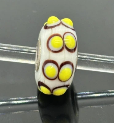 LAA Trollbeads Yellow Bump White Glass Sterling Silver Bead Retired Uniques - Image 1 of 4