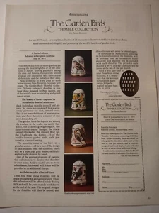 Publicidad impresa vintage colección de dedal de pájaros de jardín de porcelana Franklin - Imagen 1 de 4