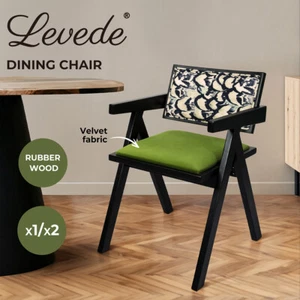 Levede Dining Chairs Solid Wood Armchair Lounge French Retro Chair Padded Cafe - Picture 1 of 33