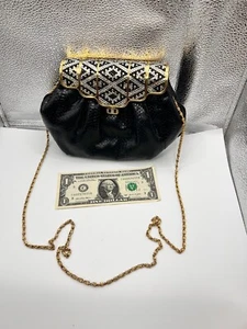 Vintage Very Contagious Roslyn Manhasset Snakeskin Shoulder Bag Black Purse - Picture 1 of 6