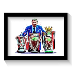 MANCHESTER UNITED | SIR ALEX FERGUSON | THE TREBLE 1999 FRAMED ART PRINT POSTER. - Picture 1 of 2