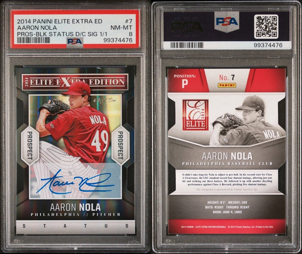 2014 Panini Elite Aaron Nola Black Auto 1/1 Rookie PSA 8 - Image 1 of 1