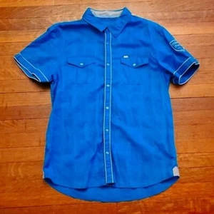 Men's Guess Button Down Short Sleeve Shirt Turqoise Size XL - Picture 1 of 5