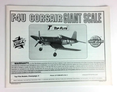 Hobbico Top Flite F4U Corsair Giant Scale Manual Instruction Book - New! CRSGP05 - Image 1 of 4