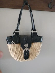 Brighton Straw Raffia Bucket Shoulder Bag Medium 10” X 15” Purse Silver Black - Picture 1 of 9