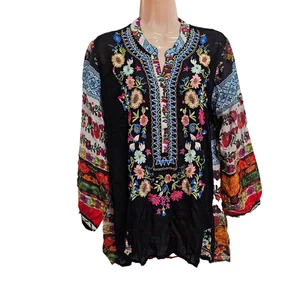 All About Her Embroidered Top Blouse Shirt Women Size L Multicolor Cupro - Picture 1 of 11