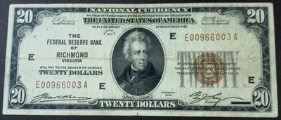 $20 1929 The Federal Reserve Bank Of Richmond Virginia E00966003A Fr-1870-E - Image 1 of 4