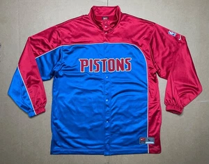 Nike Men’s Large Detroit Pistons Warm Up Jacket Snap Button Red Blue - Picture 1 of 9
