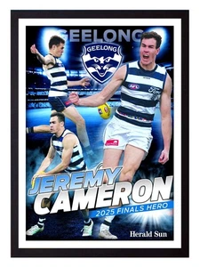 Framed 2025 Geelong Cats AFL Finals Football Poster - Jeremy Cameron - 62 x 44cm - Picture 1 of 4